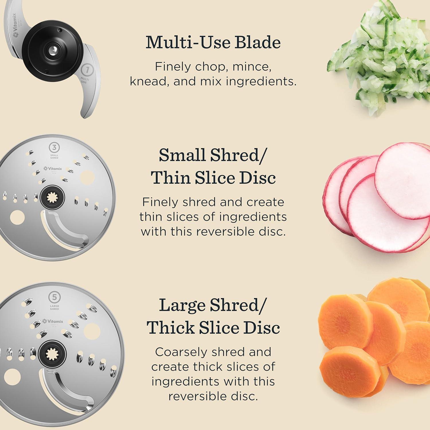 imageVitamix 12Cup Food Processor Attachment with SELFDETECT BPAFree with MultiUse Blade and Two Reversible Discs Compatible with Ascent and Venturist Series Vitamix Blenders