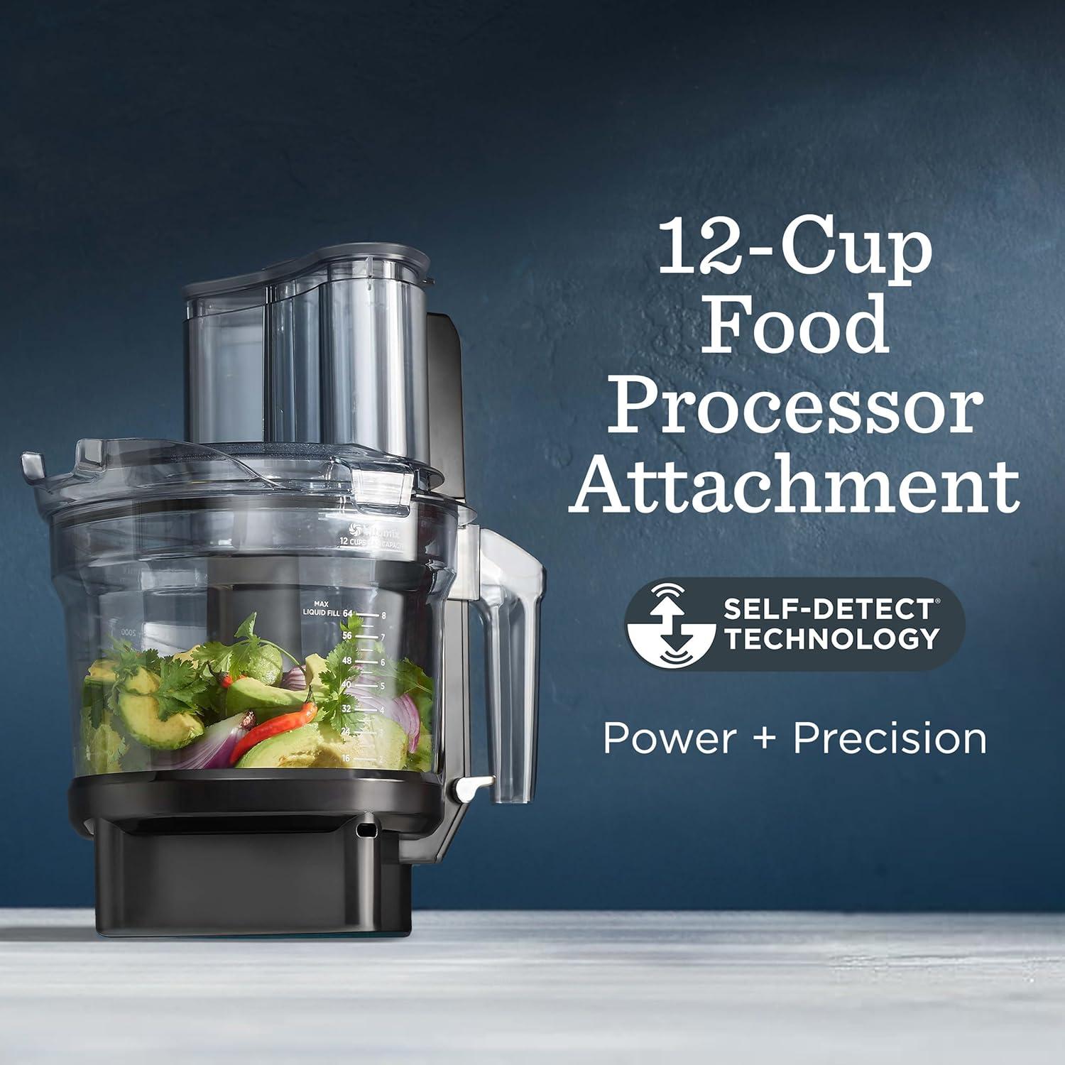 imageVitamix 12Cup Food Processor Attachment with SELFDETECT BPAFree with MultiUse Blade and Two Reversible Discs Compatible with Ascent and Venturist Series Vitamix Blenders