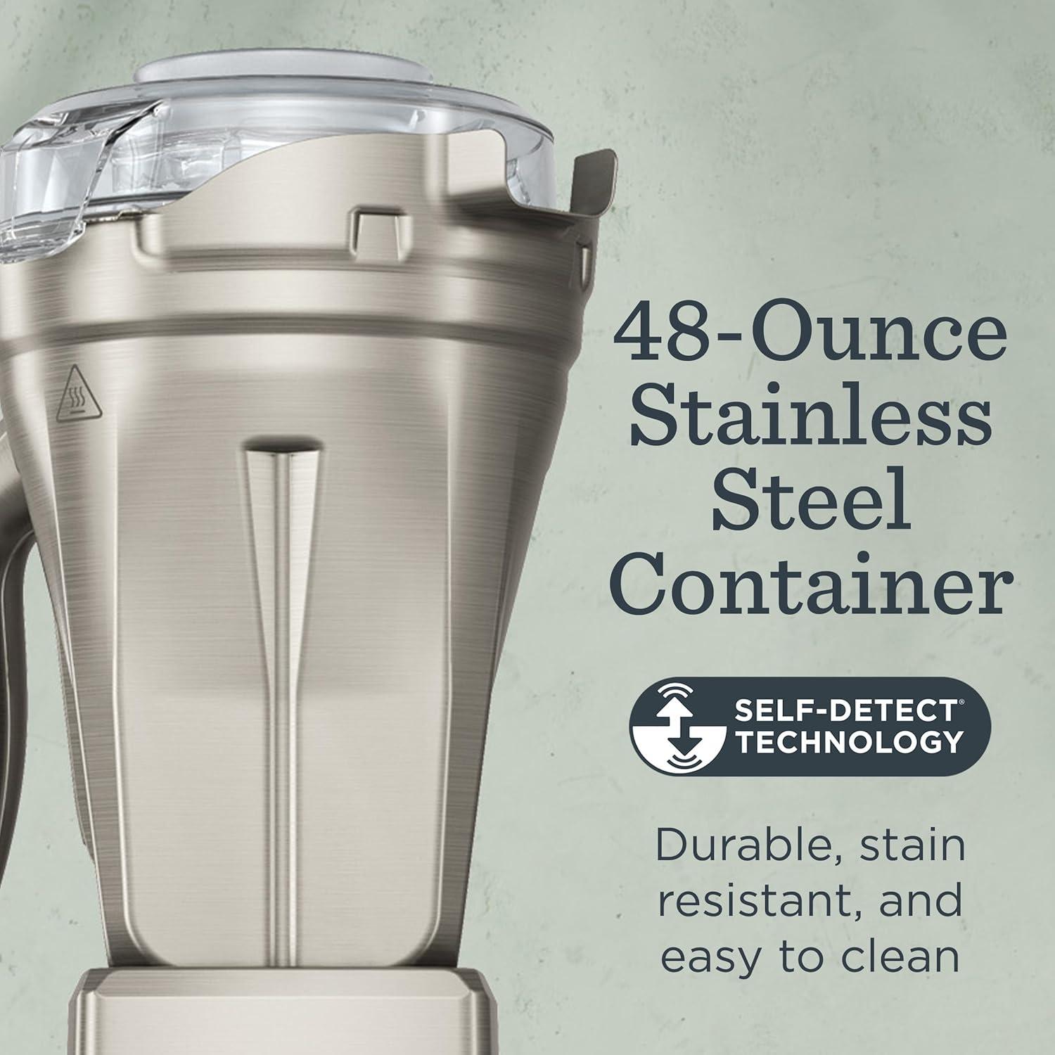 imageVitamix 48Ounce StainlessSteel Blender Container with SELFDETECT DishwasherSafe BPAFree Clear Lid LaserCut StainlessSteel Blades Compatible with All FullSize Vitamix Blenders