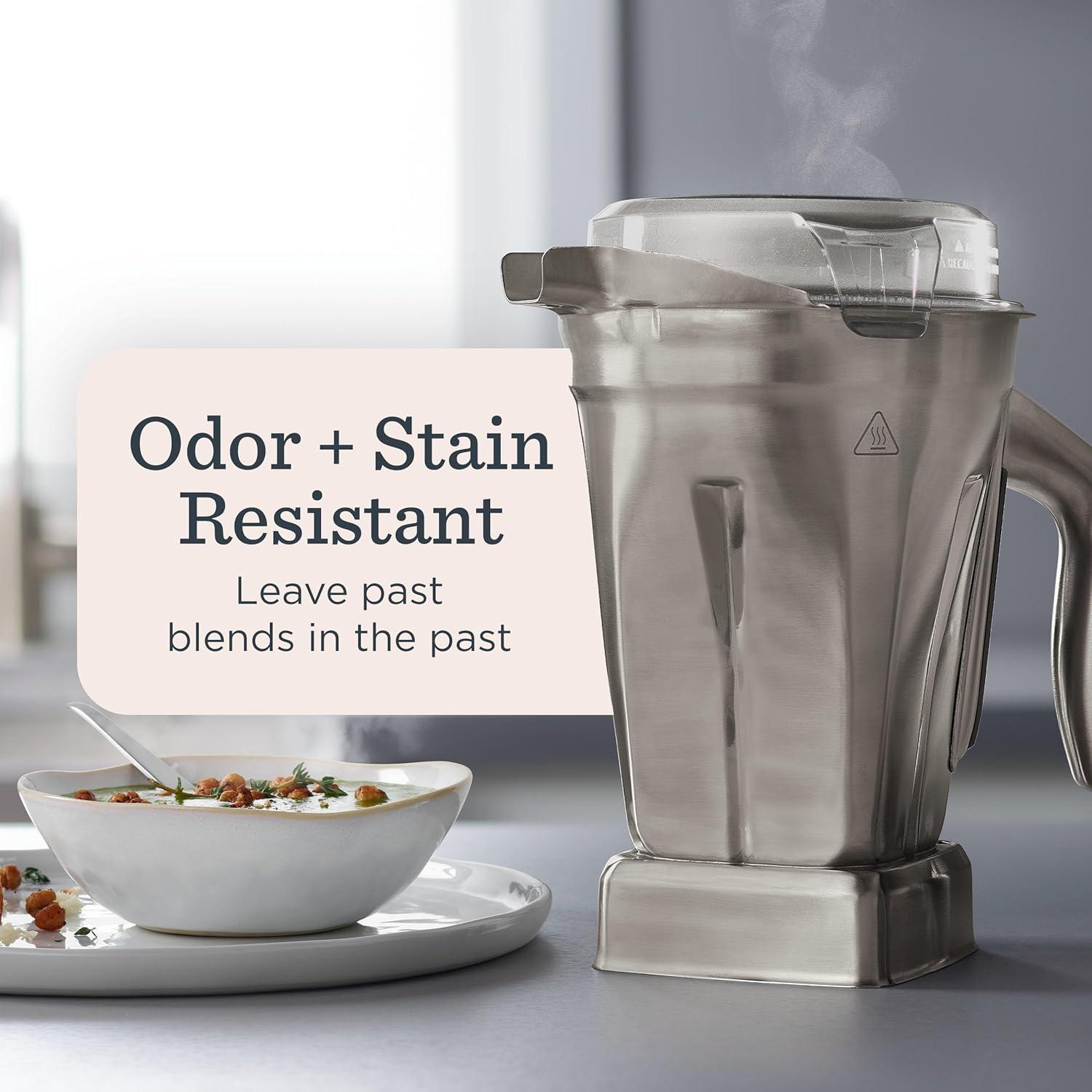 imageVitamix 48Ounce StainlessSteel Blender Container with SELFDETECT DishwasherSafe BPAFree Clear Lid LaserCut StainlessSteel Blades Compatible with All FullSize Vitamix Blenders