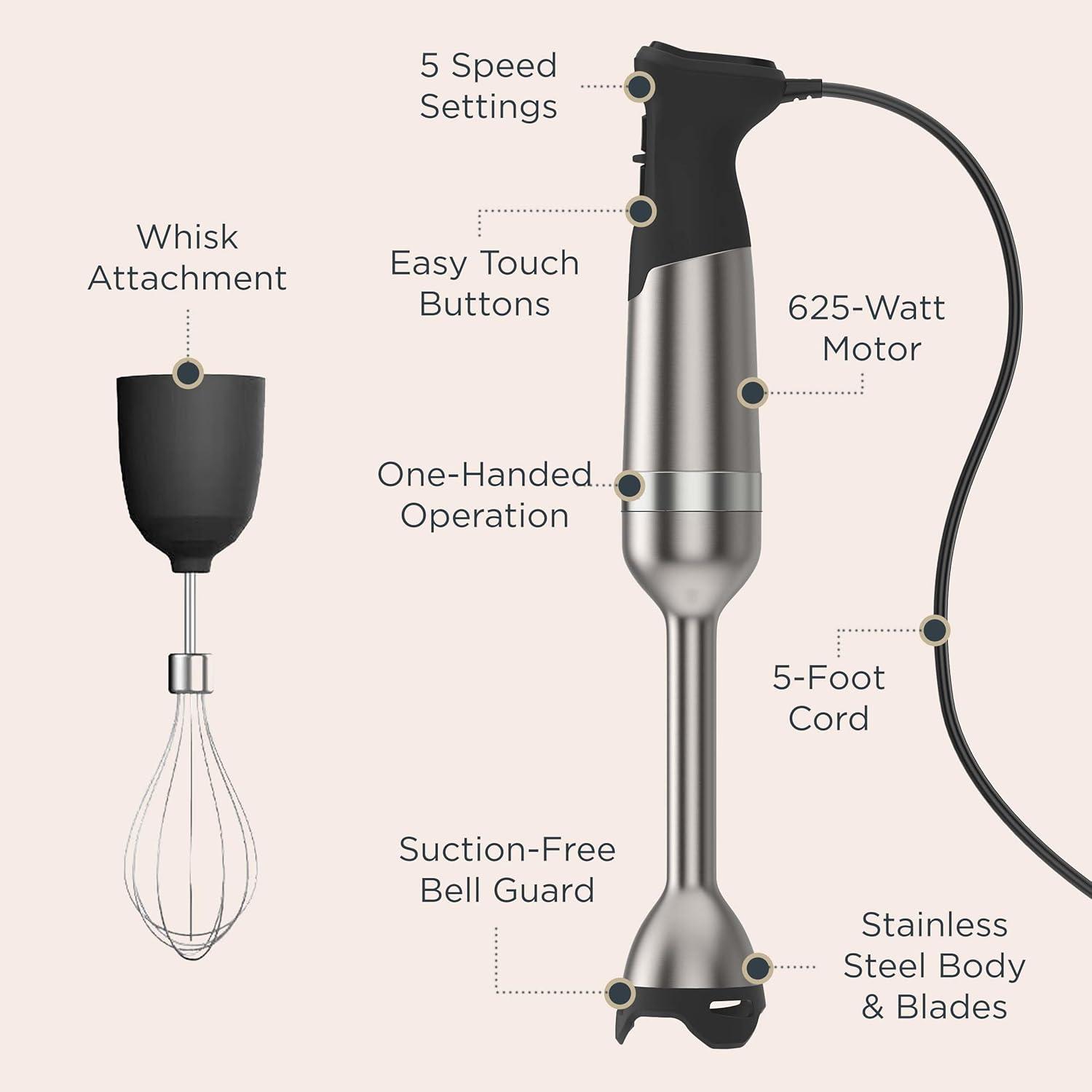 imageVitamix 5Speed Immersion Blender 3Piece Bundle with Whisk Attachment and Storage Case ProfessionalGrade Hand Blender with 625Watt Motor and StainlessSteel Blade Stainless SteelBlack