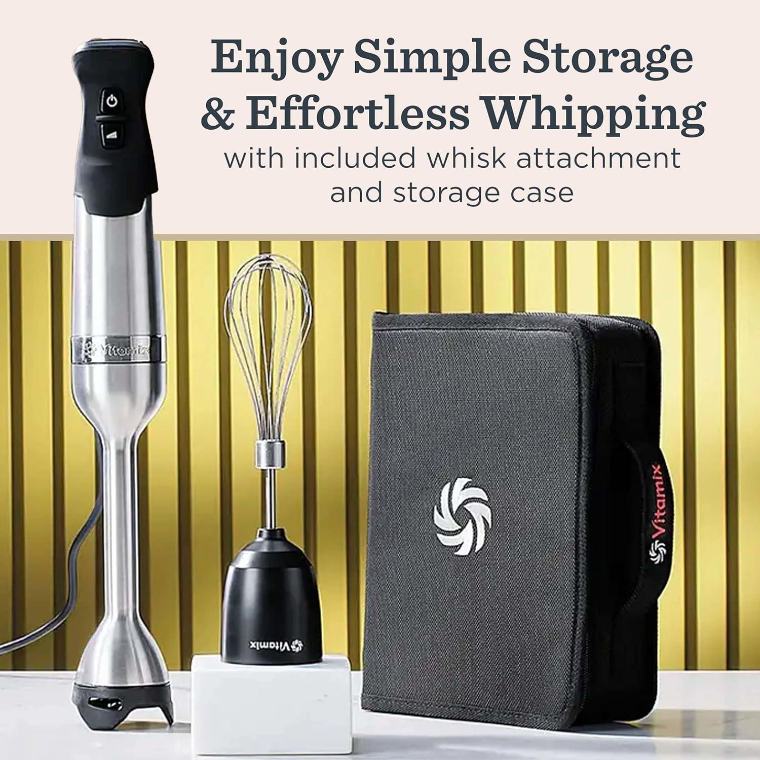 imageVitamix 5Speed Immersion Blender 3Piece Bundle with Whisk Attachment and Storage Case ProfessionalGrade Hand Blender with 625Watt Motor and StainlessSteel Blade Stainless SteelBlack
