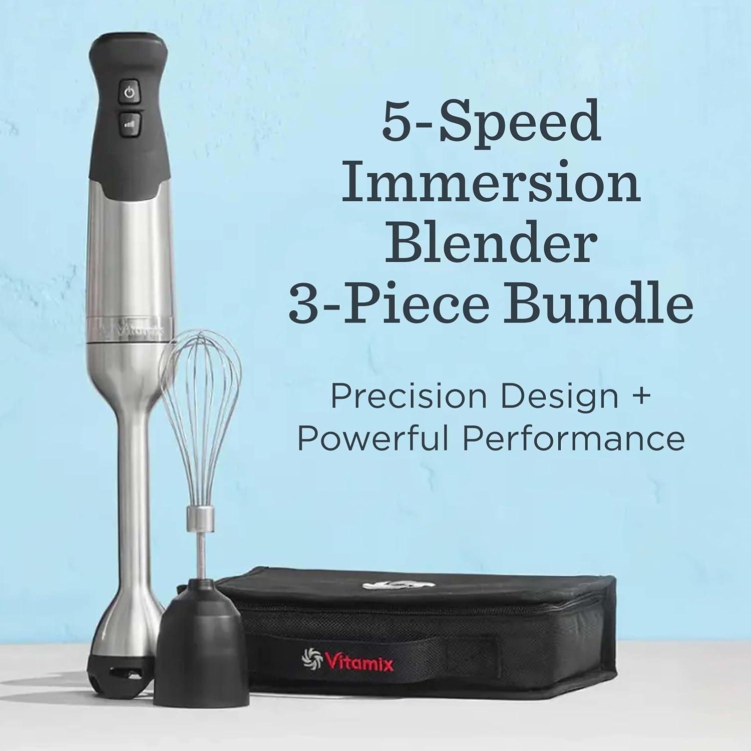 imageVitamix 5Speed Immersion Blender 3Piece Bundle with Whisk Attachment and Storage Case ProfessionalGrade Hand Blender with 625Watt Motor and StainlessSteel Blade Stainless SteelBlack