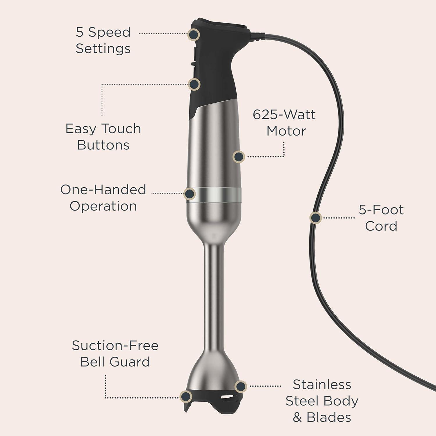 imageVitamix 5Speed Immersion Blender 5Piece Bundle 625Watt Motor OneHanded Operation 5 ft cord includes MiniChopper Blending Jar Whisk Attachment ampamp Storage Case Stainless SteelBlack