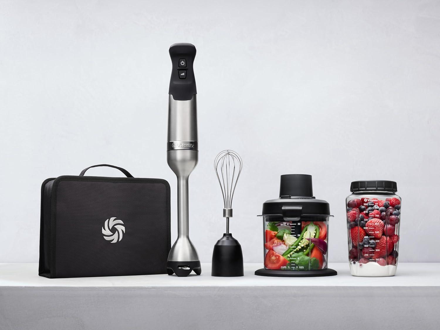 imageVitamix 5Speed Immersion Blender 5Piece Bundle 625Watt Motor OneHanded Operation 5 ft cord includes MiniChopper Blending Jar Whisk Attachment ampamp Storage Case Stainless SteelBlack