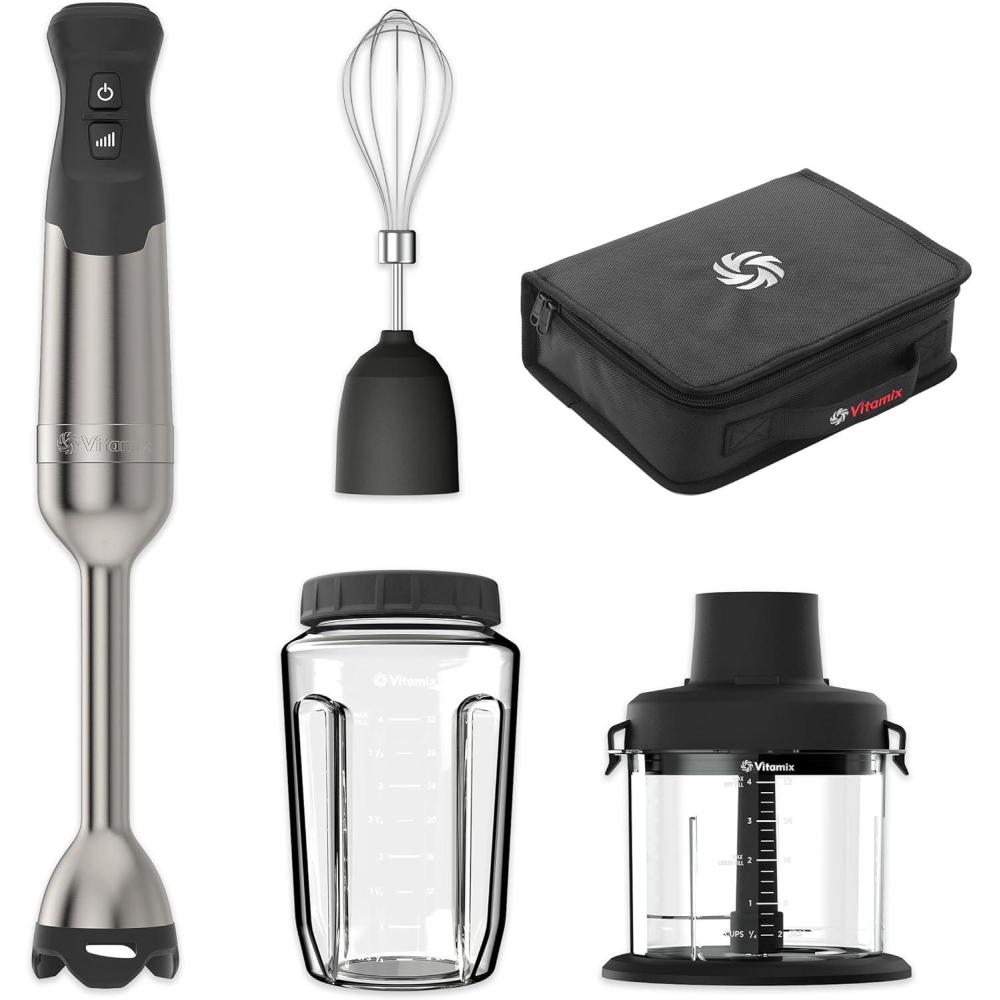 imageVitamix 5Speed Immersion Blender 5Piece Bundle 625Watt Motor OneHanded Operation 5 ft cord includes MiniChopper Blending Jar Whisk Attachment ampamp Storage Case Stainless SteelBlack